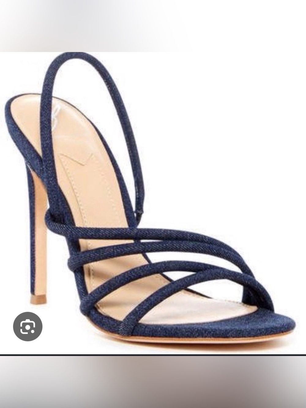 NWT Brian Atwood Navy Denim Strappy Slide Sandals with Flaw